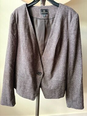 Worthington Brown Heathered Boucle Collarless Single Button Blazer Jacket Size L